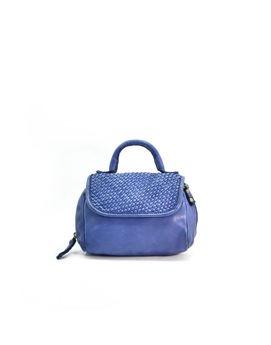 Italian Artisan Womens Handcrafted Mini Vintage Handbag In Genuine Washed Calfskin Leather Made In Italy