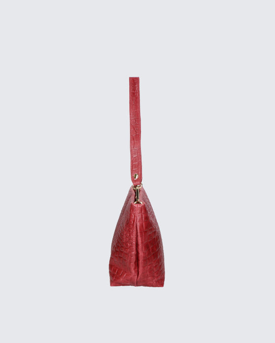 Italian Artisan Womens Handcrafted Shoulder Handbag In Genuine Croco-Print Leather Made In Italy