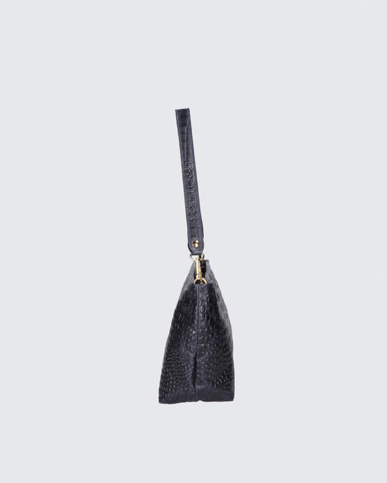 Italian Artisan Womens Handcrafted Shoulder Handbag In Genuine Croco-Print Leather Made In Italy