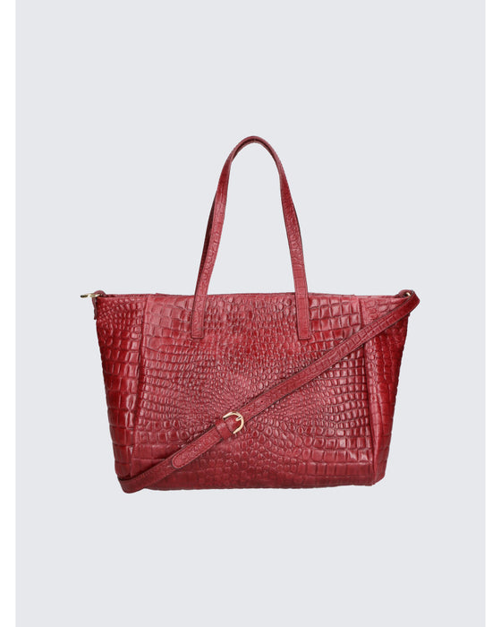 Italian Artisan Womens Handcrafted Shoulder Tote Handbag In Genuine Croc-Print Leather Made In Italy