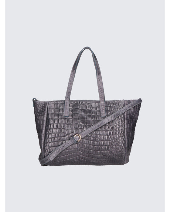 Italian Artisan Womens Handcrafted Shoulder Tote Handbag In Genuine Croc-Print Leather Made In Italy
