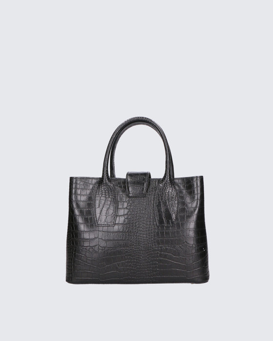 Italian Artisan Luxury Handcrafted Single Compartment Croc Leather Tote Handbag Made In Italy
