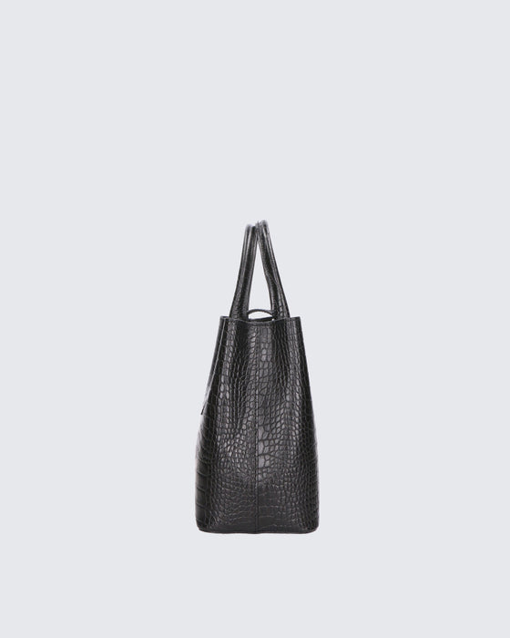 Italian Artisan Luxury Handcrafted Single Compartment Croc Leather Tote Handbag Made In Italy