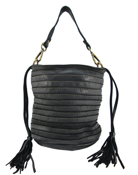 Italian Artisan Womens Handcrafted Vintage Washed Calfskin Leather Bucket Handbag Made In Italy