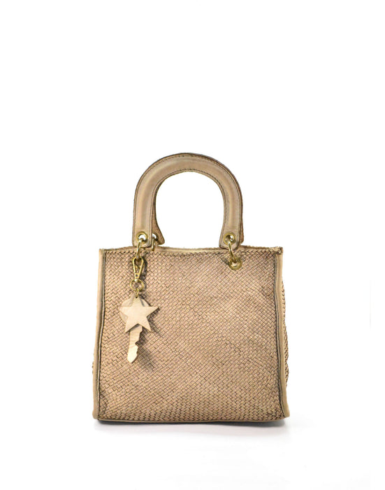 Italian Artisan Womens Handcrafted Vintage Handbags in Genuine  Washed Calfskin Leather Made In Italy- small double handle handbag Light Taupe-Oasisincentives