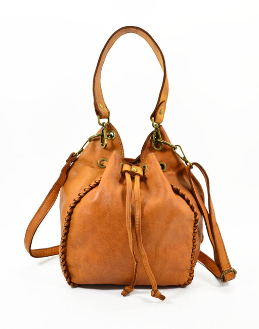 Italian Artisan Womens Handcrafted Vintage Handbags in Genuine  Washed Calfskin Leather Made In Italy- Kitty bucket Cognac-Oasisincentives