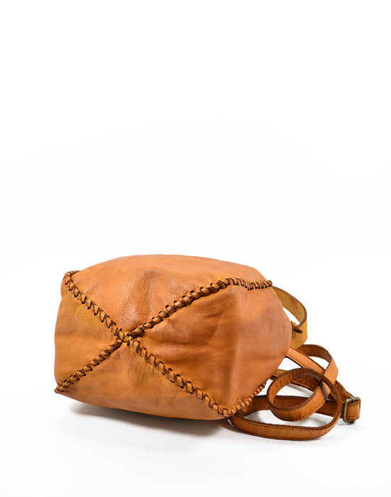 Italian Artisan Womens Handcrafted Vintage Washed Calfskin Leather Bucket Bag Made In Italy