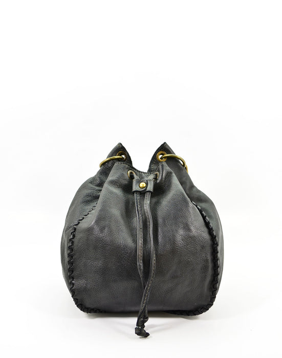 Italian Artisan Womens Handcrafted Vintage Handbags in Genuine  Washed Calfskin Leather Made In Italy- Kitty bucket Black-Oasisincentives