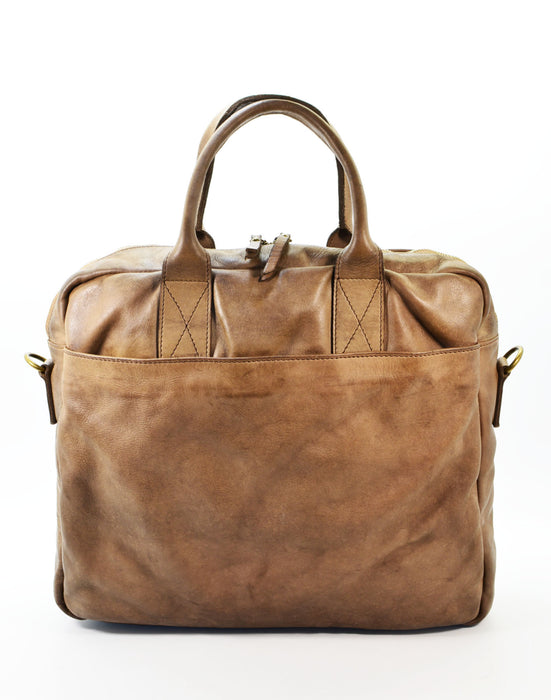 Italian Artisan Handcrafted Vintage Washed Calfskin Leather Travel Briefcase Made In Italy-Brown-Oasisincentives.us