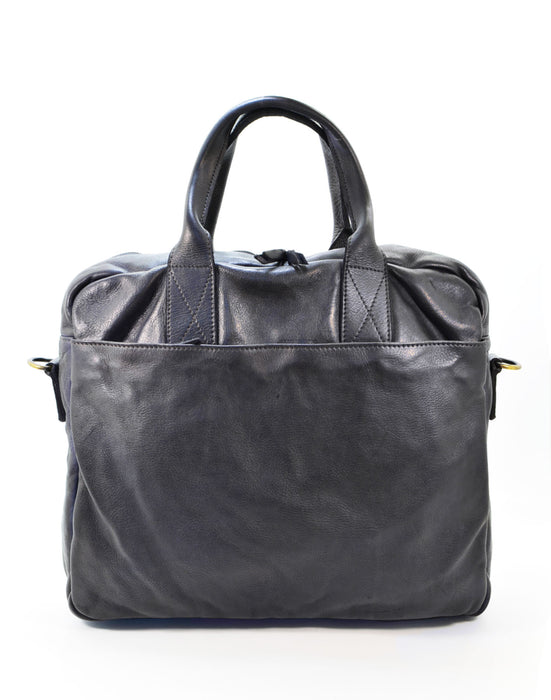 Italian Artisan Handcrafted Vintage Washed Calfskin Leather Travel Briefcase Made In Italy-Black-Oasisincentives.us
