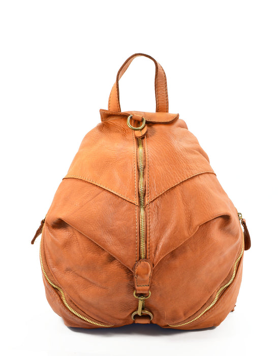 Exquisite Italian Artisan Handcrafted Vintage Washed Calfskin Leather Backpack: Luxury Leaf Backpack with Safety Closure Made in Italy