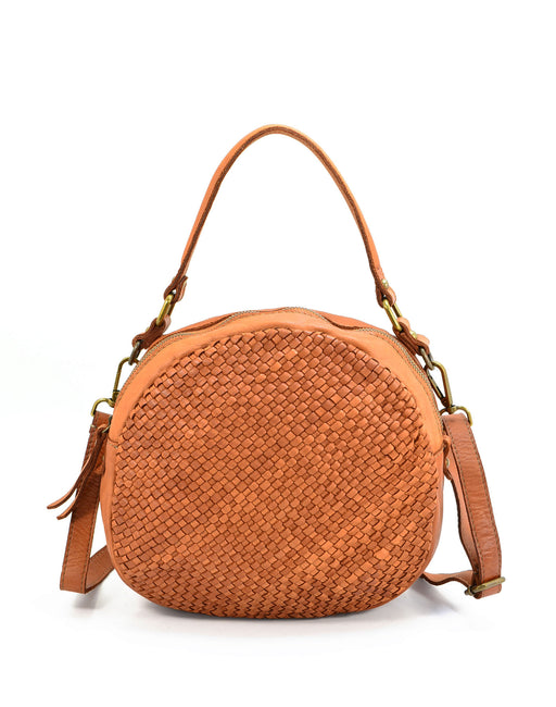 Italian Artisan Womens Handcrafted Vintage Handbags in Genuine  Washed Calfskin Leather Made In Italy- round hand bag Cognac-Oasisincentives