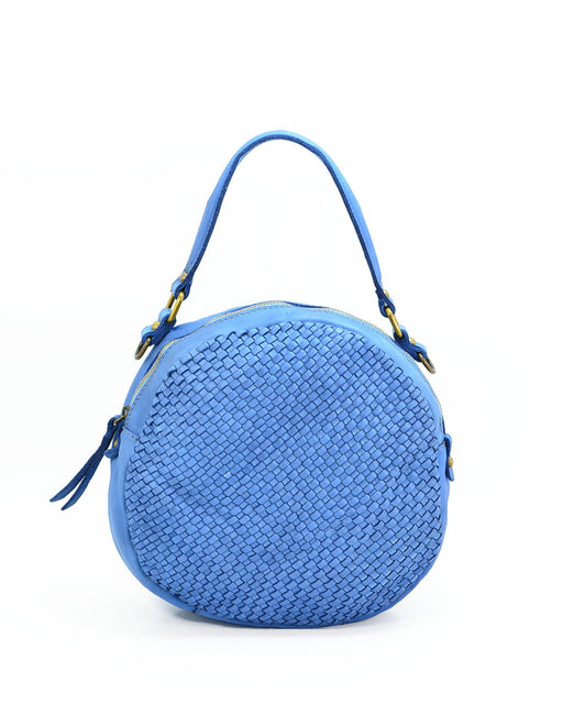 Italian Artisan Womens Handcrafted Vintage Handbags in Genuine  Washed Calfskin Leather Made In Italy- round hand bag Blue Jeans-Oasisincentives