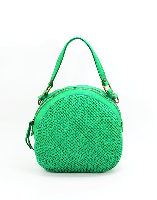 Italian Artisan Womens Handcrafted Vintage Handbags in Genuine  Washed Calfskin Leather Made In Italy- round hand bag Green-Oasisincentives