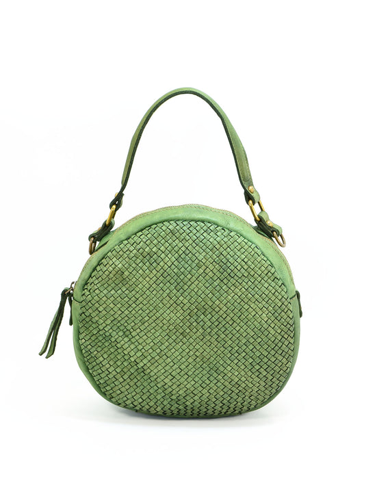 Italian Artisan Womens Handcrafted Vintage Handbags in Genuine  Washed Calfskin Leather Made In Italy- round hand bag Mint Green-Oasisincentives