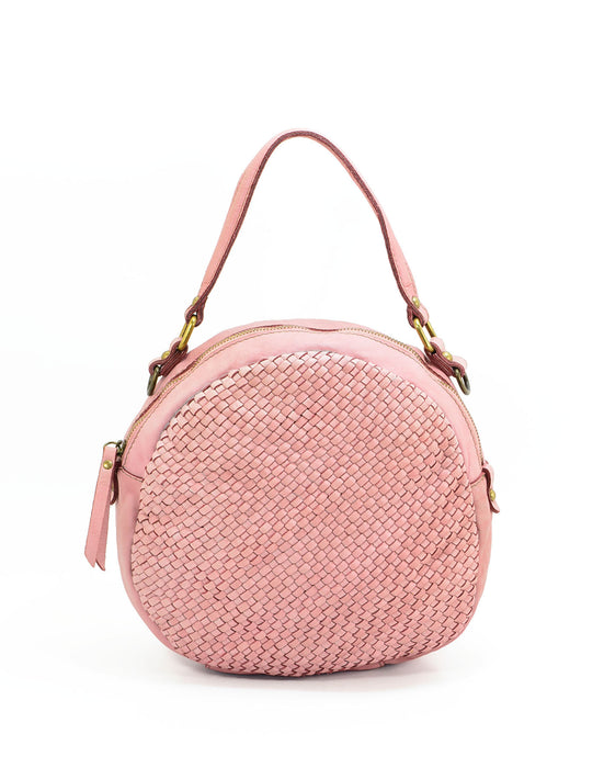 Italian Artisan Womens Handcrafted Vintage Handbags in Genuine  Washed Calfskin Leather Made In Italy- round hand bag Pink-Oasisincentives