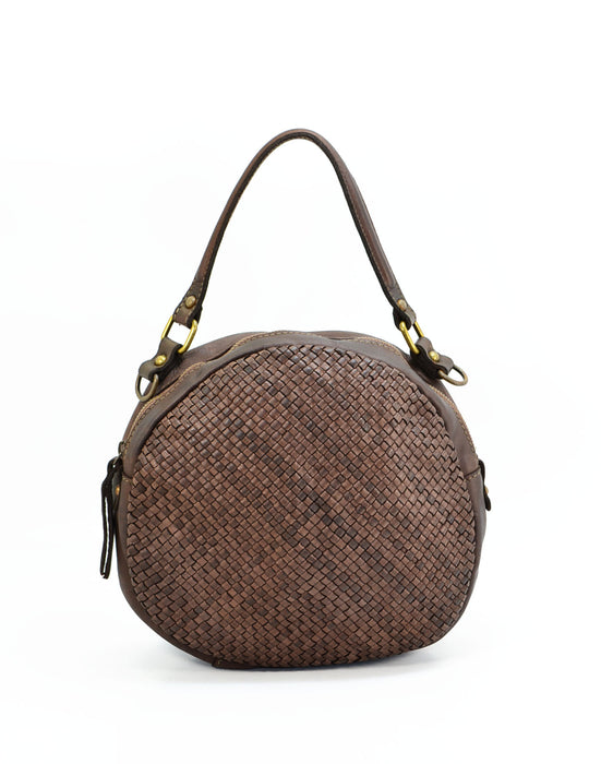 Italian Artisan Womens Handcrafted Vintage Handbags in Genuine  Washed Calfskin Leather Made In Italy- round hand bag Brown-Oasisincentives
