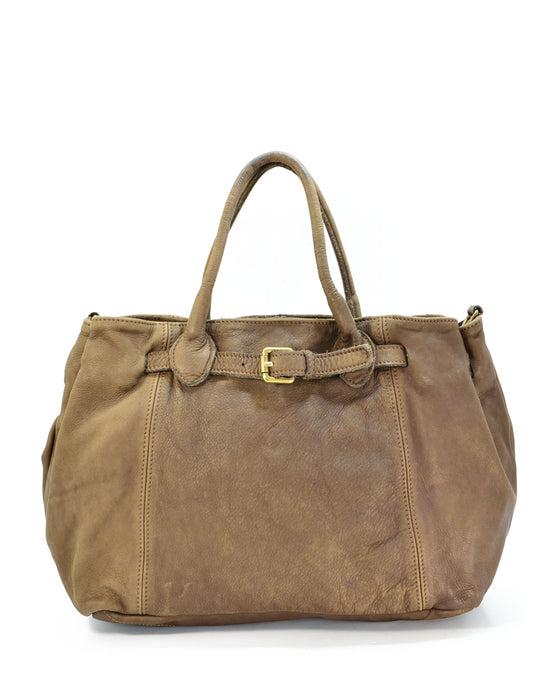 Italian Artisan Womens Handcrafted Vintage Washed Handbag in Genuine Washed Calfskin Leather Made In Italy