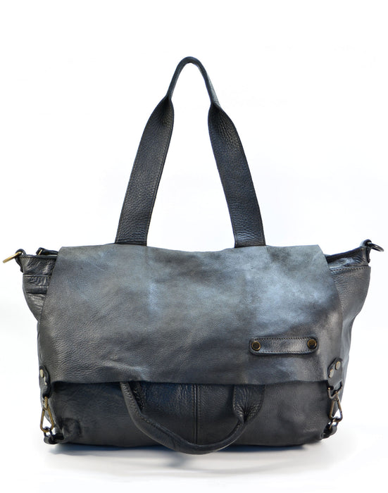 Italian Artisan Unisex Handcrafted Vintage Washed Calfskin Leather Shoulder Travel Bag Made In Italy
