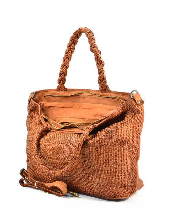 Italian Artisan Handcrafted Vintage Washed Calfskin Leather Extra Braided Shopper Bag| Made In Italy