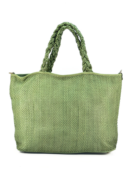 Italian Artisan Handcrafted Vintage Washed Calfskin Leather Extra Braided Shopper Bag| Made In Italy
