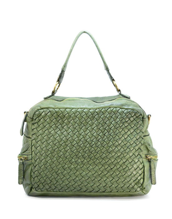 Italian Artisan Womens Handcrafted Vintage Handbags in Genuine  Washed Calfskin Leather Made In Italy- side zip hand bag Military Green-Oasisincentives