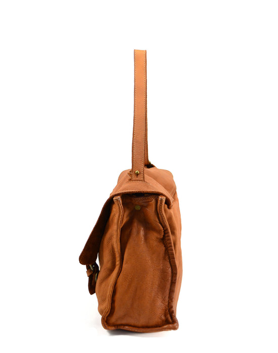 Italian Artisan Handcrafted Vintage Washed Calfskin Leather Shoulder Handbag Made In Italy