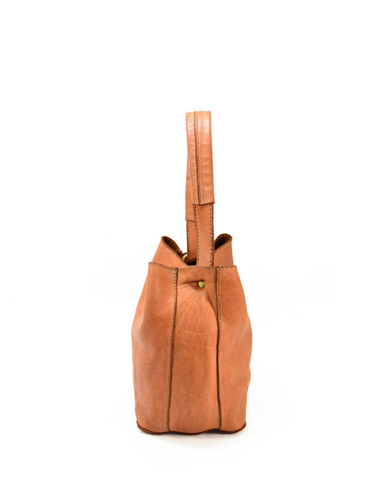 Italian Artisan Womens Handcrafted Vintage Bucket Handbag In Genuine Washed Calfskin Leather Made In Italy