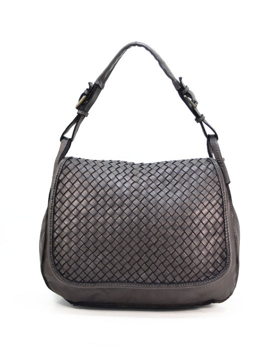 Italian Artisan Handcrafted Vintage Washed Calfskin Leather Shoulder Handbag Made In Italy- Black-Oasisincentives.us
