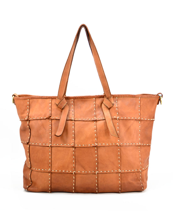 Italian Artisan Handcrafted Vintage Washed Calfskin Leather Tote-Shopper Handbag Made In Italy