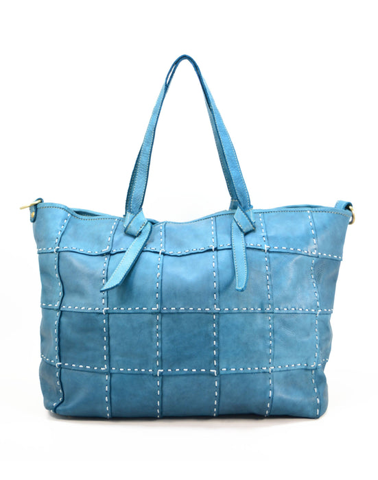 Italian Artisan Handcrafted Vintage Washed Calfskin Leather Tote-Shopper Handbag Made In Italy
