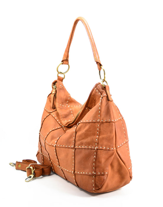 Italian Artisan Handcrafted Vintage Washed Calfskin Leather Single Handle Shoulder Bag Made In Italy