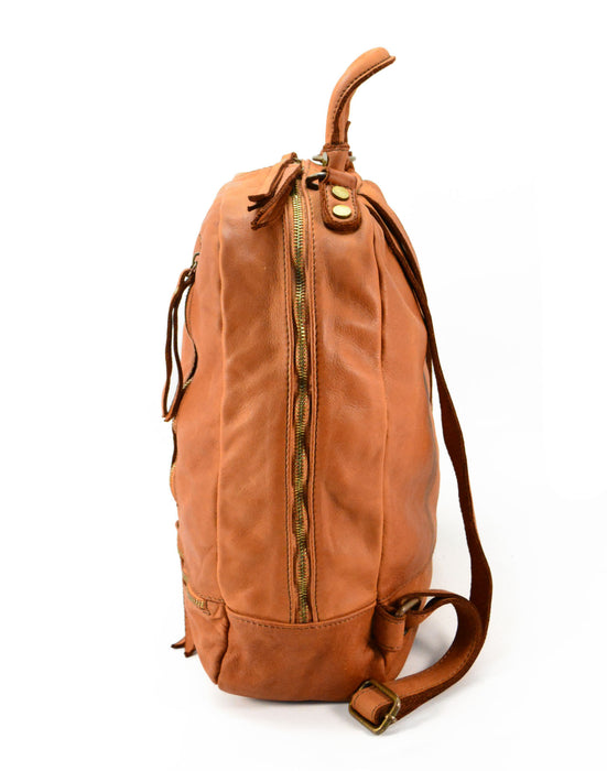 Italian Artisan Leather Backpack | Vintage Washed Calfskin with 2 Front Zip Pockets | Made In Italy