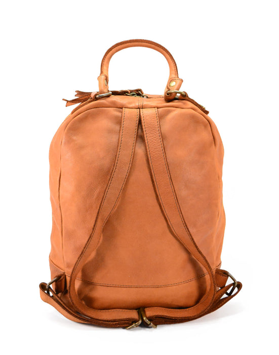 Italian Artisan Leather Backpack | Vintage Washed Calfskin with 2 Front Zip Pockets | Made In Italy