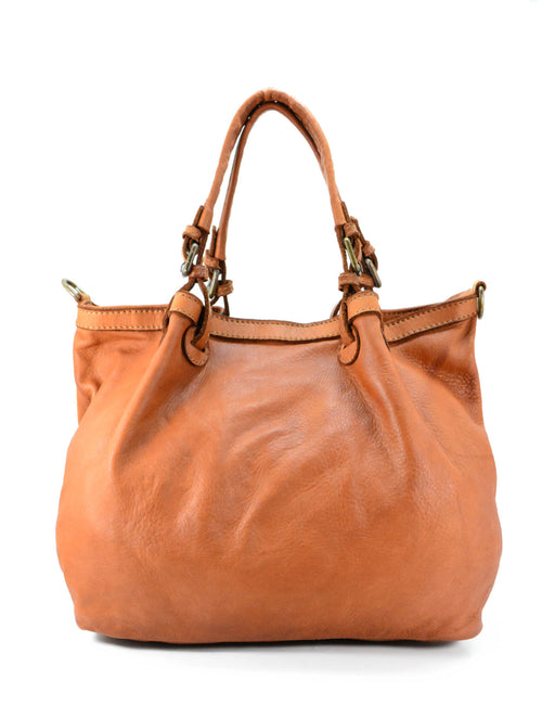Handcrafted Italian Leather Tote Shopper Handbag - Vintage Washed Calfskin Made In Italy Cognac -Oasisincentives.us