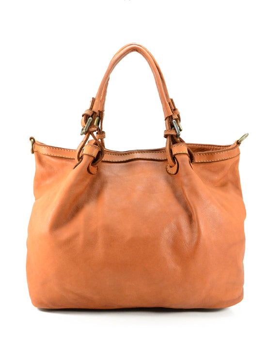 Handcrafted Italian Leather Tote Shopper Handbag - Vintage Washed Calfskin Made In Italy Cognac -Oasisincentives.us