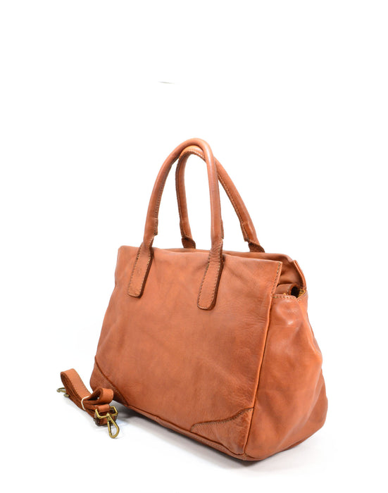 Italian Artisan Womens Handcrafted Vintage Handbag In Genuine Washed Calfskin Leather Made In Italy