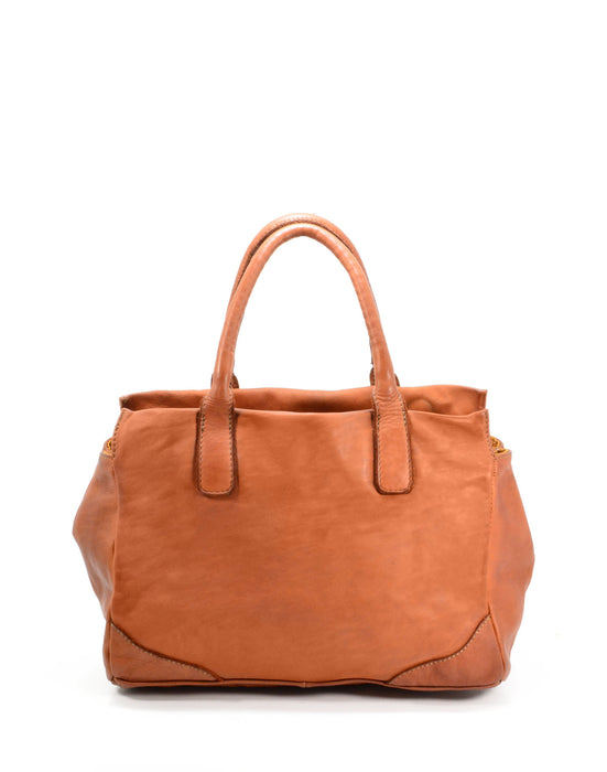 Italian Artisan Womens Handcrafted Vintage Handbag In Genuine Washed Calfskin Leather Made In Italy