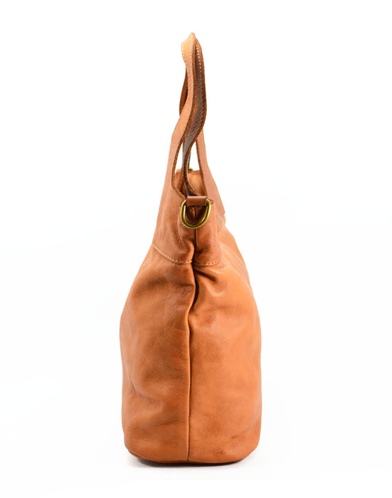 Italian Artisan Handcrafted Vintage Washed Calfskin Leather Tote Handbag with Oval Handle Made In Italy- Simple, Modest, and Stylish