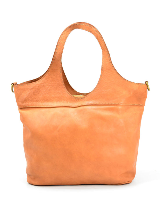 Italian Artisan Handcrafted Vintage Washed Calfskin Leather Tote Handbag with Oval Handle Made In Italy- Simple, Modest, and Stylish