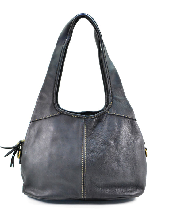 Italian Artisan Handcrafted Vintage Washed Calfskin Leather Tank Top Handbag with Long Double Handle | Made In Italy