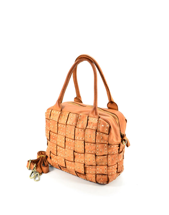 Italian Artisan Womens Handcrafted Vintage Braided Shoulder Handbag in Genuine Washed Calfskin Leather Made In Italy