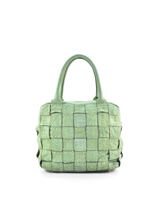 Italian Artisan Womens Handcrafted Vintage Handbags in Genuine  Washed Calfskin Leather Made In Italy- braided women's bag Sage Green-Oasisincentives