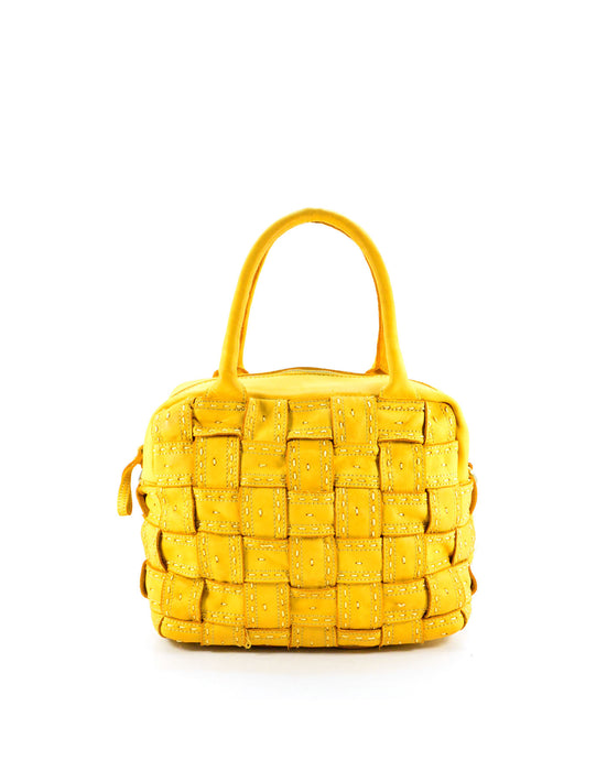 Italian Artisan Womens Handcrafted Vintage Handbags in Genuine  Washed Calfskin Leather Made In Italy- braided women's bag Yellow-Oasisincentives