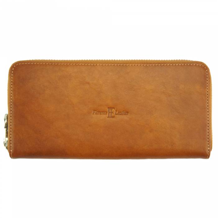 Italian Artisan Florence Womens ZIPPY S Wallet In Genuine Vacchetta Cow Leather Made In Italy