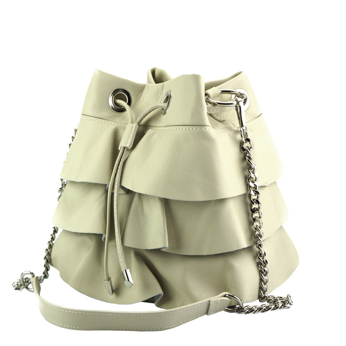 Italian Artisan Ileana Womens Bucket Handbag of Genuine Calfskin Leather with Shoulder Strap Made In Italy