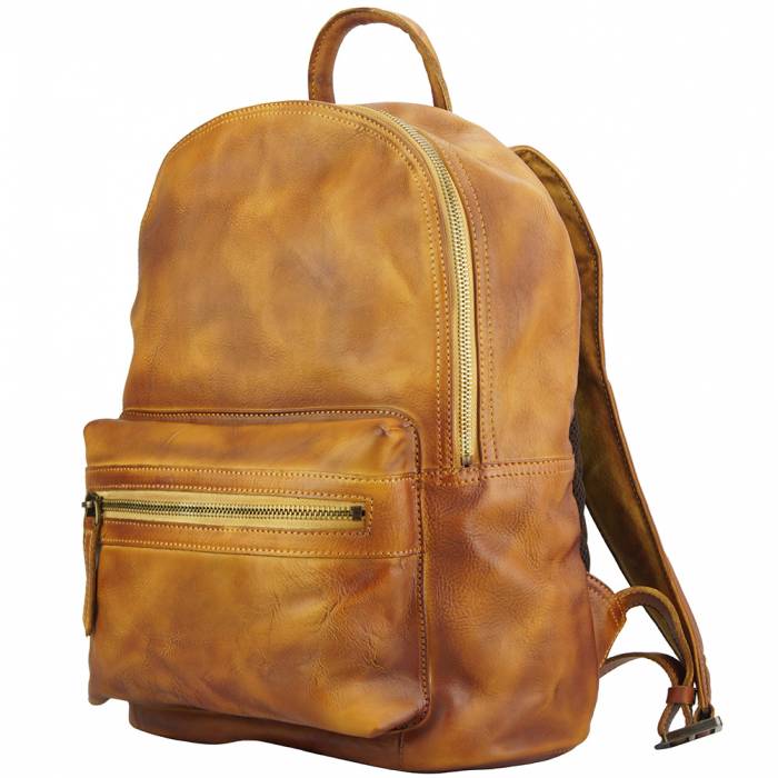 Italian Artisan Unisex Vintage Backpack in Vintage Calfskin Leather Made In Italy