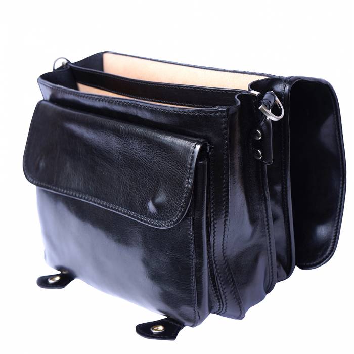 Italian Artisan Womens Luxury Handmade Leather Briefcase with Shoulder Strap Made In Italy