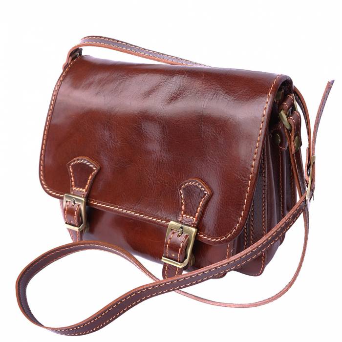 Italian Artisan Womens Luxury Handmade Genuine Calf Leather Mini-Messenger Bag with Shoulder Strap Made In Italy