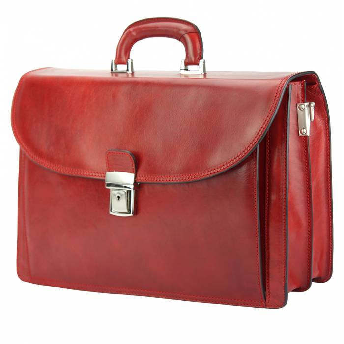 Italian Artisan Beniamino Unisex Luxury Leather Business Briefcase with Shoulder Strap and Front pocket Made In Italy